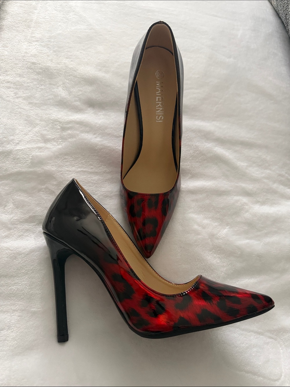 Red and Black Leopard Patent Stiletto Pumps - Women's High Heels - Picture 5 of 11